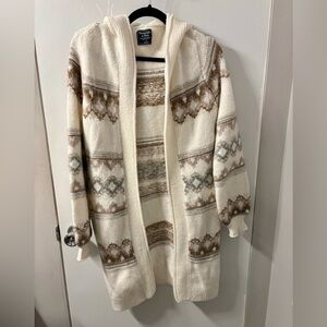 Abercrombie & Fitch Cream and Brown Patterned Cardigan Sweater Coat Size S